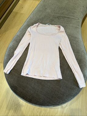 Doen Light Pink Ribbed Long Sleeve Scoop Neck Top Romy EUC small blush
